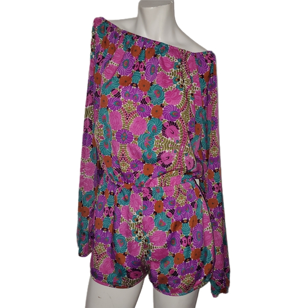 Show Me Your Mumu long sleeve 70s motif smocked romper